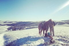 Sledding into the ranch.
