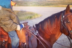 Riding to meet the school bus.